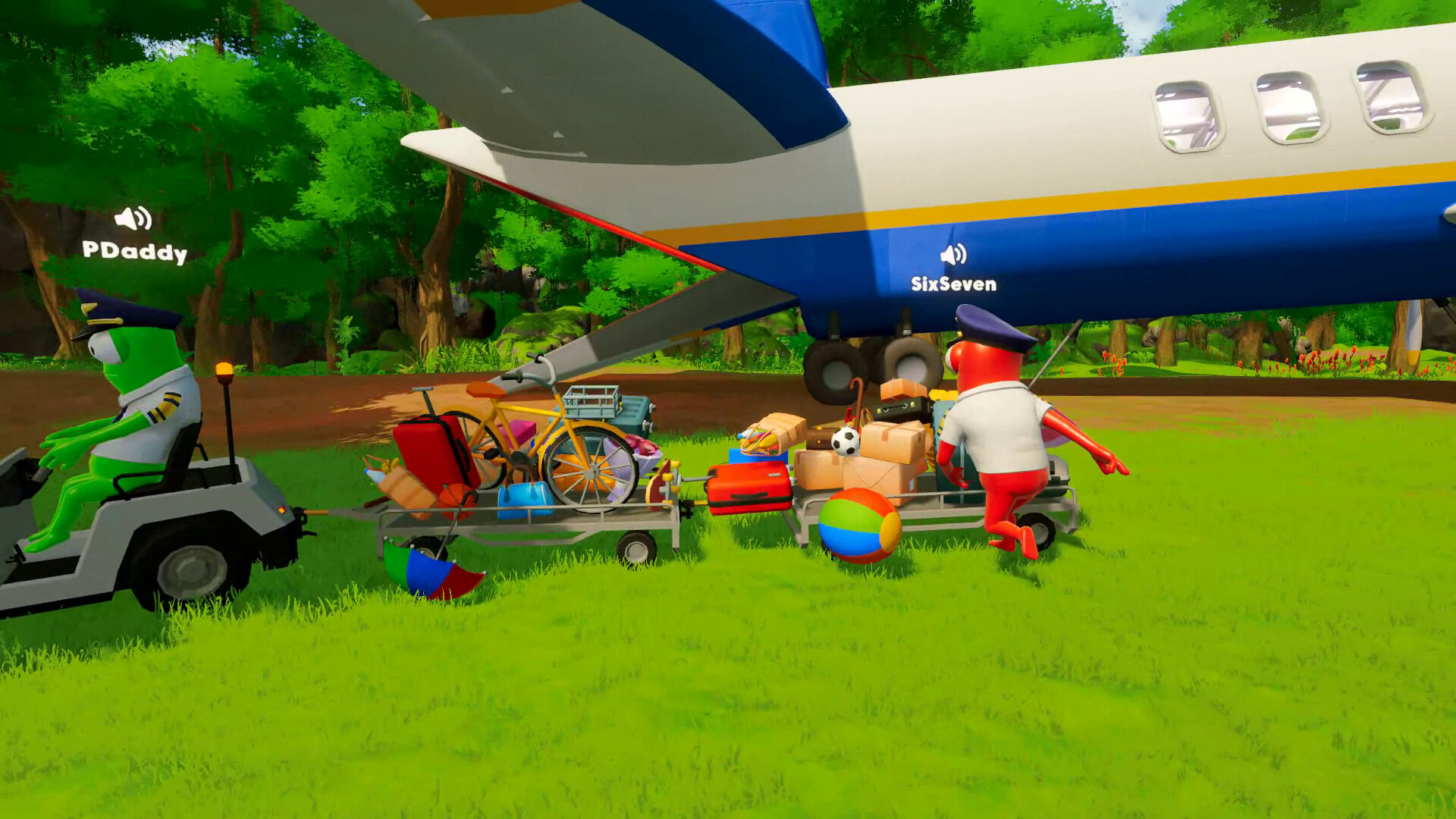 Dear Passengers game crew loading unusual cargo beside the plane
